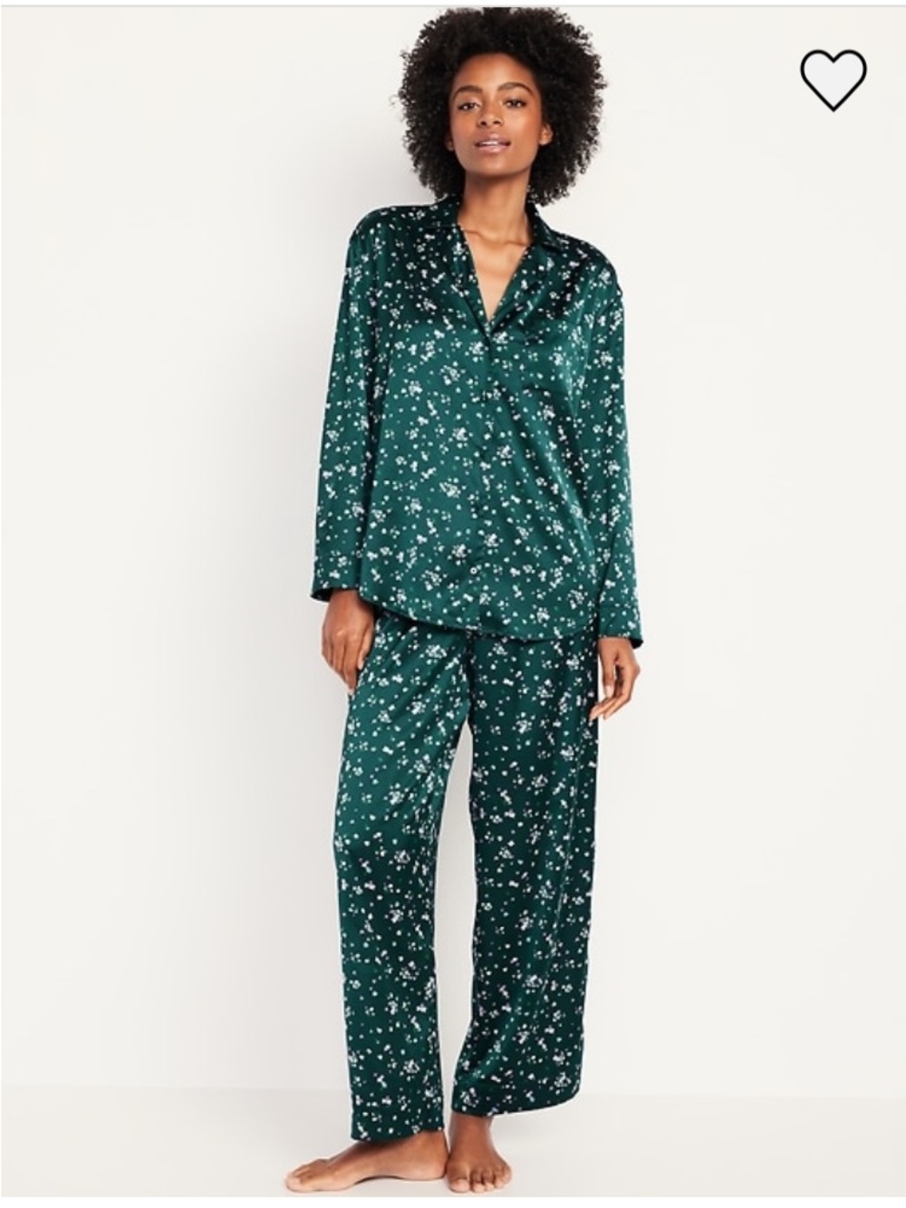 Old Navy Dark Green Floral Satin Pajama Set